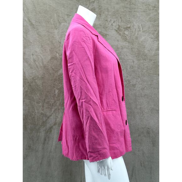 Halston Jacket Womens Medium Pink Blazer Open Front Linen Office Work Preppy - Picture 3 of 8